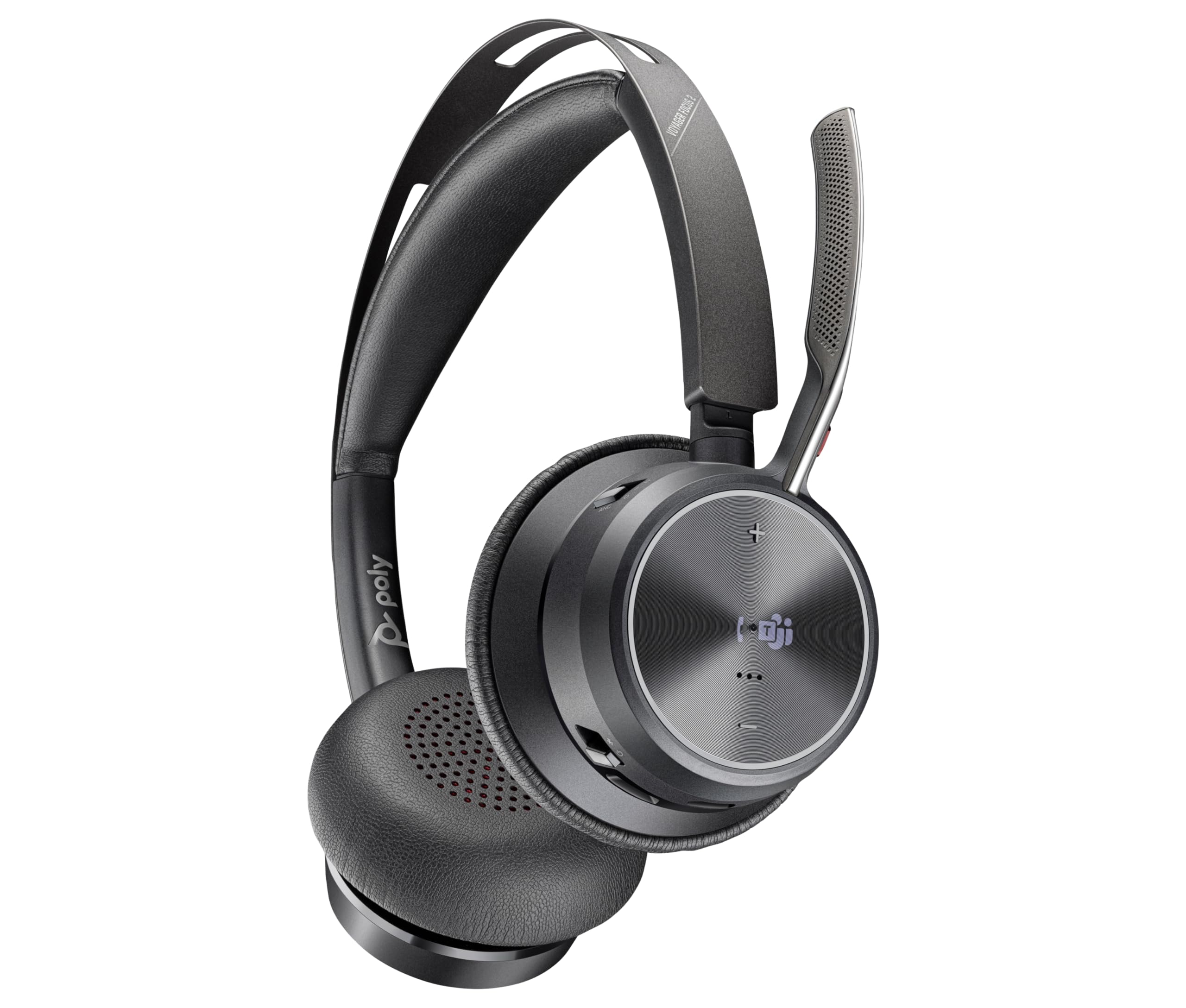 Poly Voyager Focus 2 USB-C Headset für Microsoft Teams, mit USB-C/A Adapter – Bluetooth, ANC, Acoustic Fence Technologie, bis zu 25 Stunden Sprechzeit, Schwarz