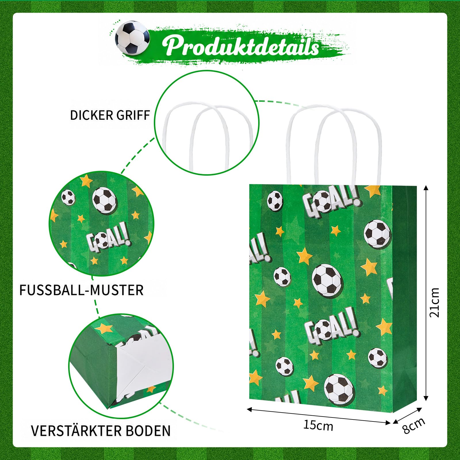 Fußball Papiertüten 32 Stück, Fußball Mitgebsel Tüten Kindergeburtstag Jungen, Geschenktüten mit Griffen, Fußball Party Goodie Bags für Süßigkeiten, Gastgeschenke, kleine Spielzeuge und Party Geschenk 3