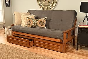 Kodiak Furniture Monterey Futon Set with Storage Drawers, with Barbados Base and Suede Grey Mattress