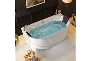 Empava 59 in. Acrylic Freestanding Tub Hydromassage Gracefully Oval Shaped Whirlpool 8 Water Jets Soaking SPA, Double-Ended M