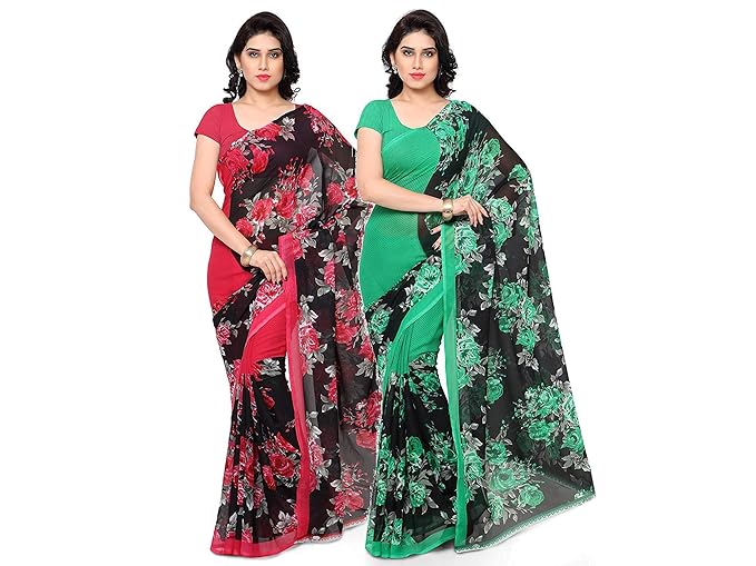 Georgette Saree with Blouse Piece - Pack of 2