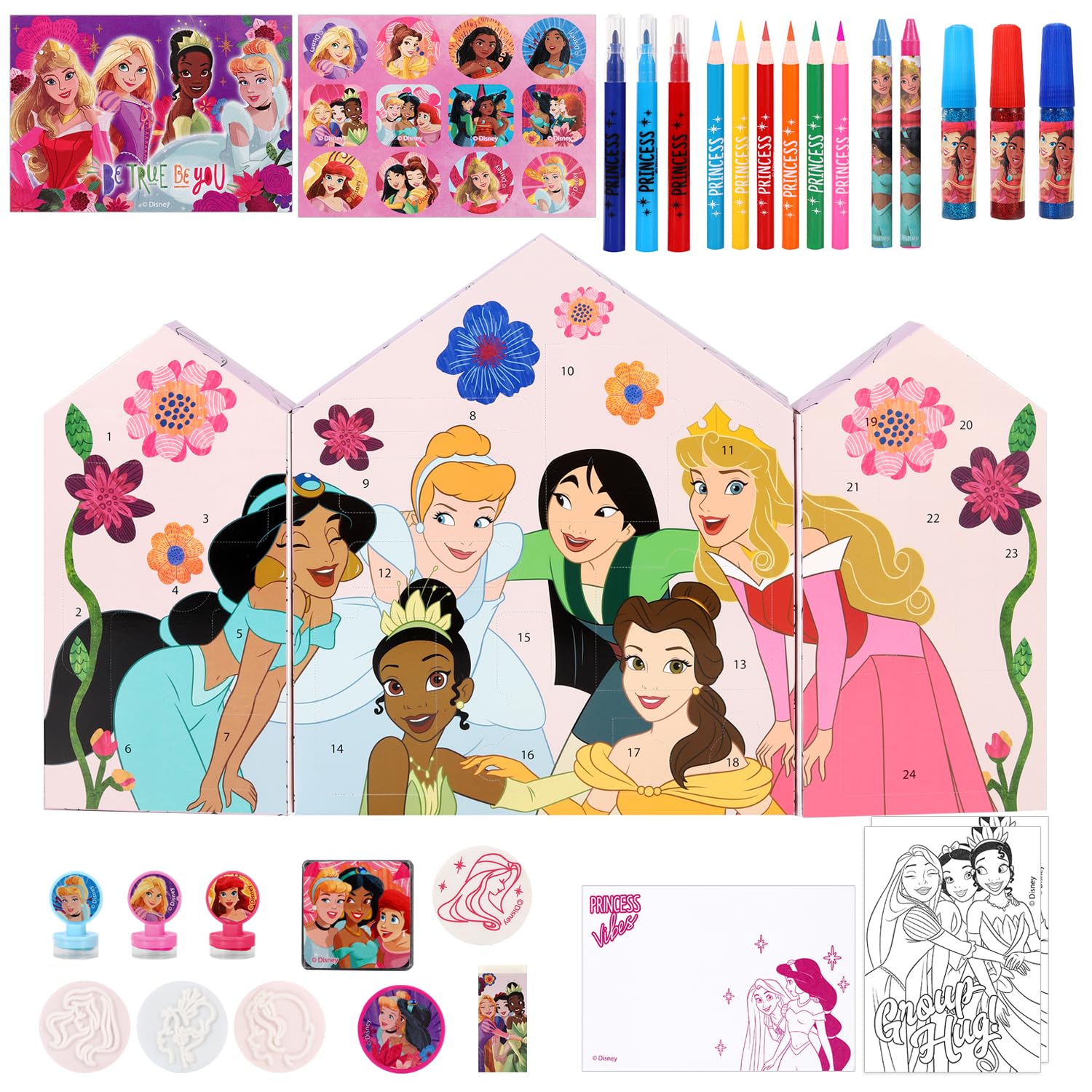 Disney Princess Xmas Advent Calendar Creative Art & Craft Stationery Set Kids Children Xmas Christmas Countdown Fun