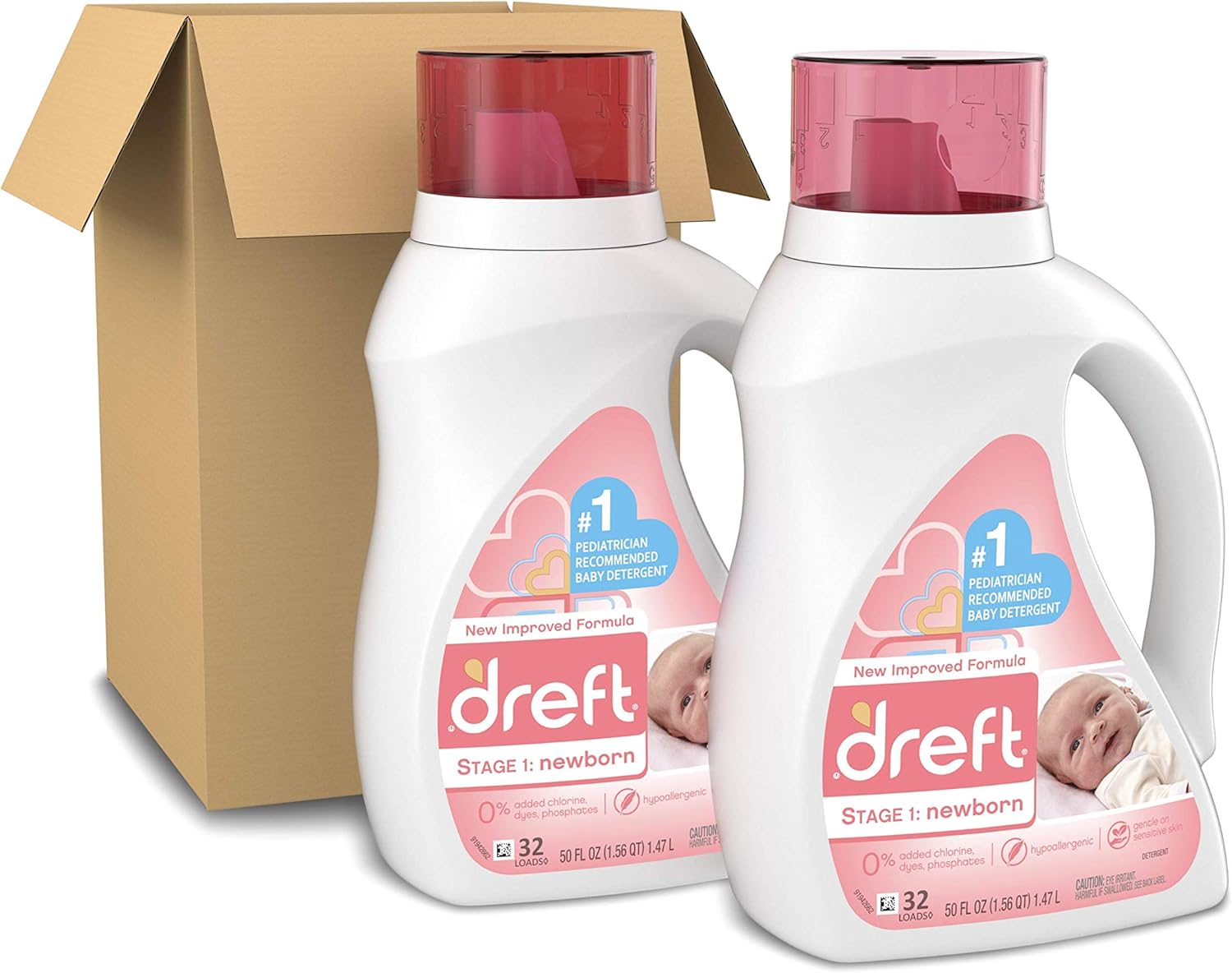Dreft Stage 1: Newborn Hypoallergenic Liquid Baby Laundry Detergent (HE), Natural for Baby, Newborn, or Infant, 50 Ounce (32 Loads), 2 Count (Packaging May Vary): Health & Personal Care