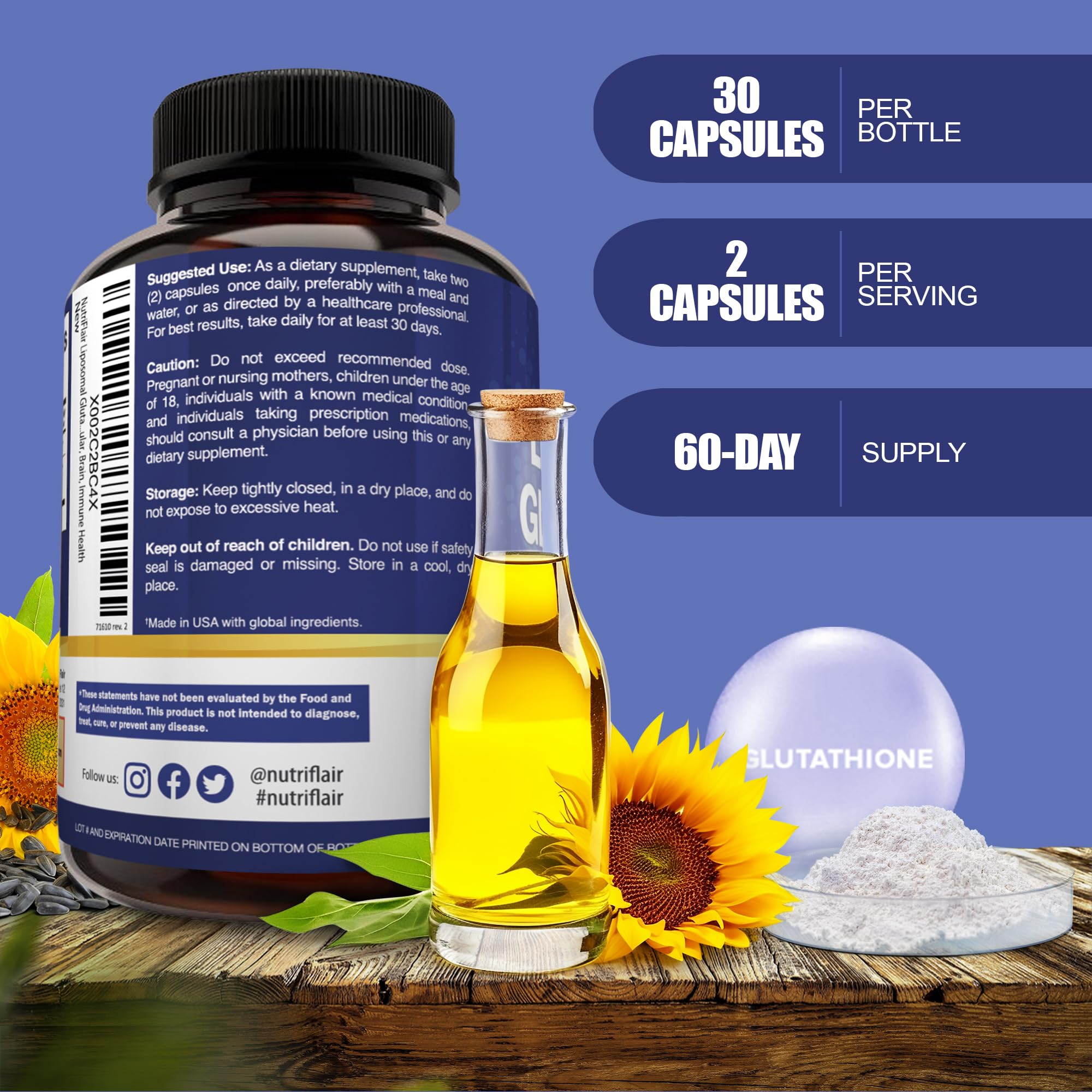 nutriflair glutathione Mua NutriFlair Liposomal Glutathione Supplement 700mg – Setria® Reduced L- Glutathione, 60 Capsules trên Amazon Mỹ chính hãng 2026