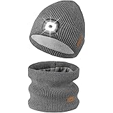 Etsfmoa Hat with Light and Scarf Set,Warm Fleece Lined Lighted Beanie for Men,Type-c Rechargeable LED Cap
