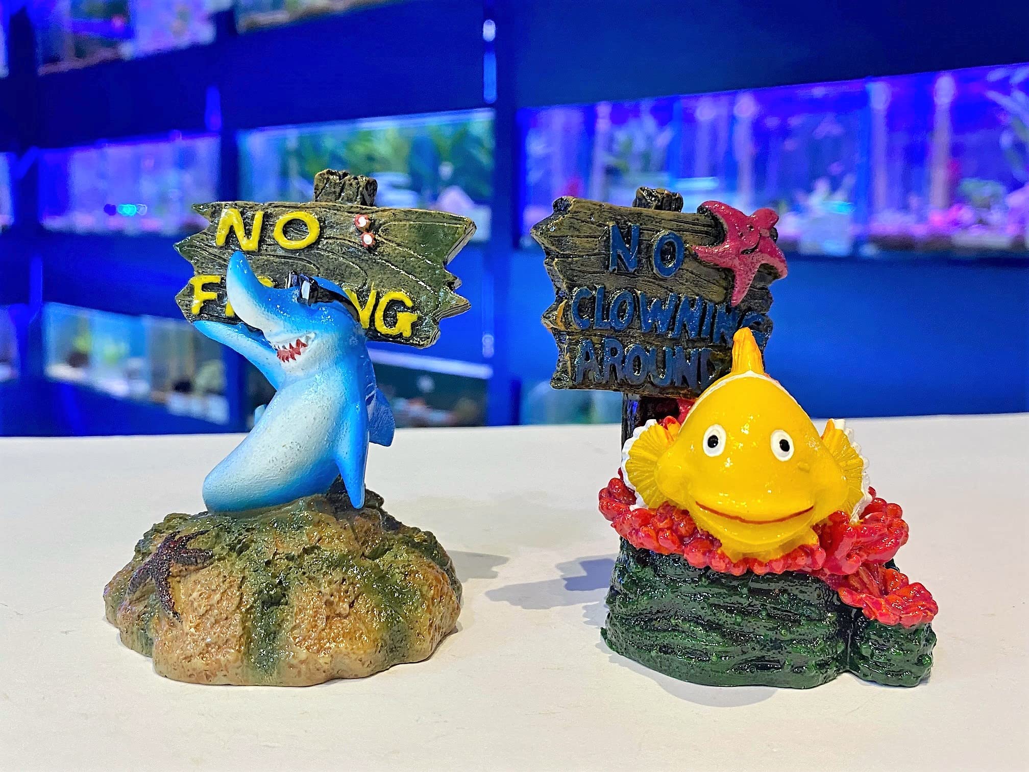 Mezzaluna Gifts No fishing Sign Aquarium Fish Tank Ornament (NO FISHING SHARK & CLOWNING AROUND CLOWN FISH)