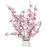 Prakilom Artificial Cherry Blossom Flowers (4pcs, Pink), Real Touch Silk Bouquet for Home, Wedding, Garden and Party Events Decoration, DIY Fake Floral Arrangements