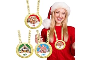 Tondiamo 3 Pieces Christmas Medals Champ Chain Trophy 6 x 5.25 Inches Xmas Jumbo Award 1st 2nd 3rd Prize for Women Men Family Xmas Holiday Party Decoration Prize Gift