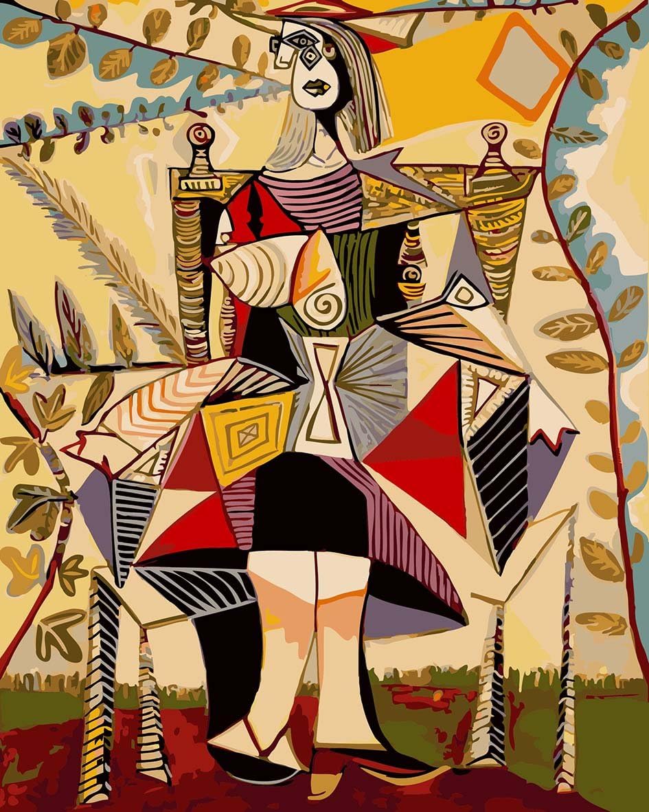 DIY PBN-Paint by Numbers World Famous Painting The Woman Sitting in The Park by Picasso 16-by-20 inches Frameless.