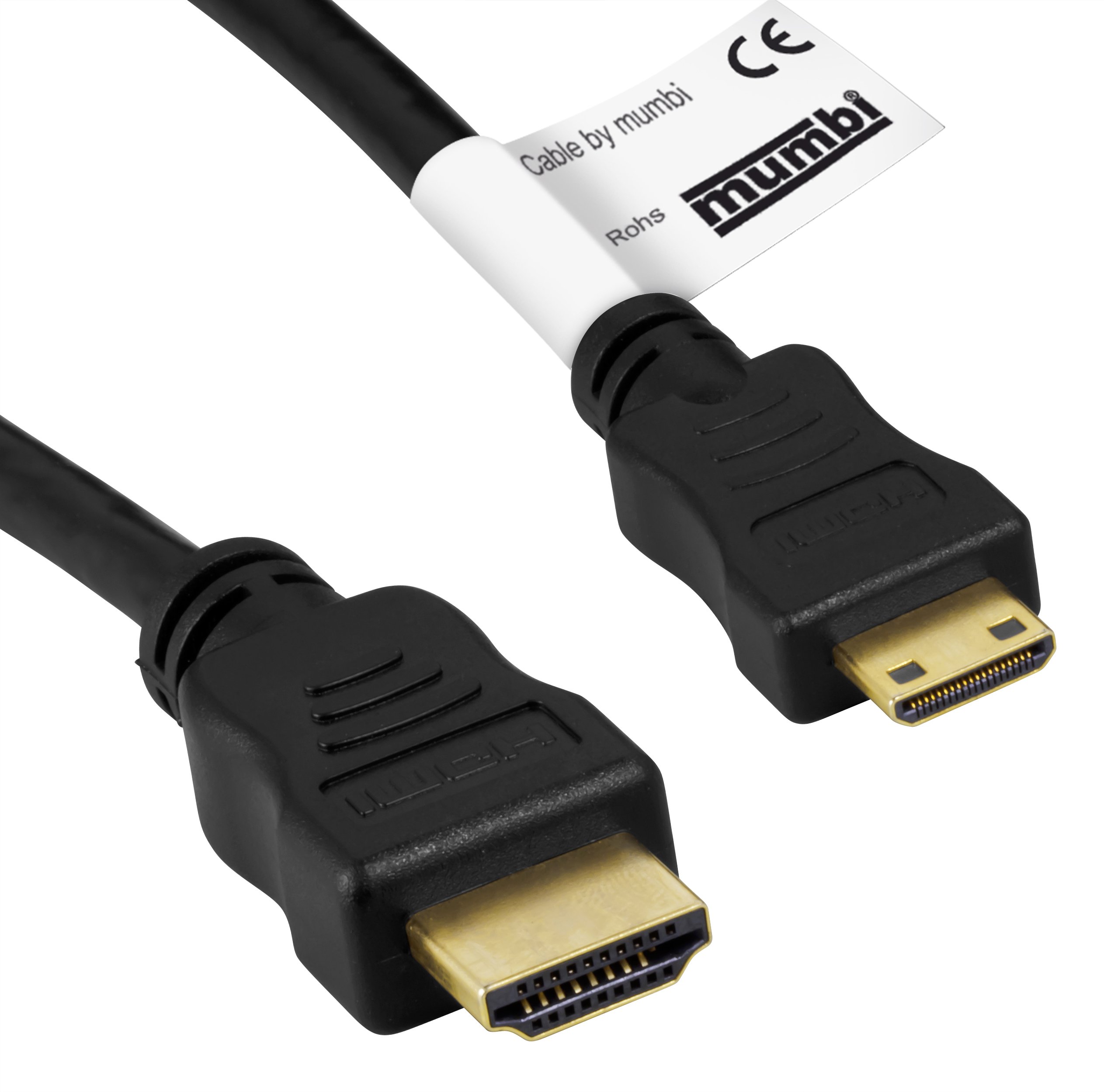 mumbi Mini HDMI Cable 1.3b 1080p Full HD/Mini HDMI C Male to HDMI A Male - Gold-Plated Contacts 1.5 m