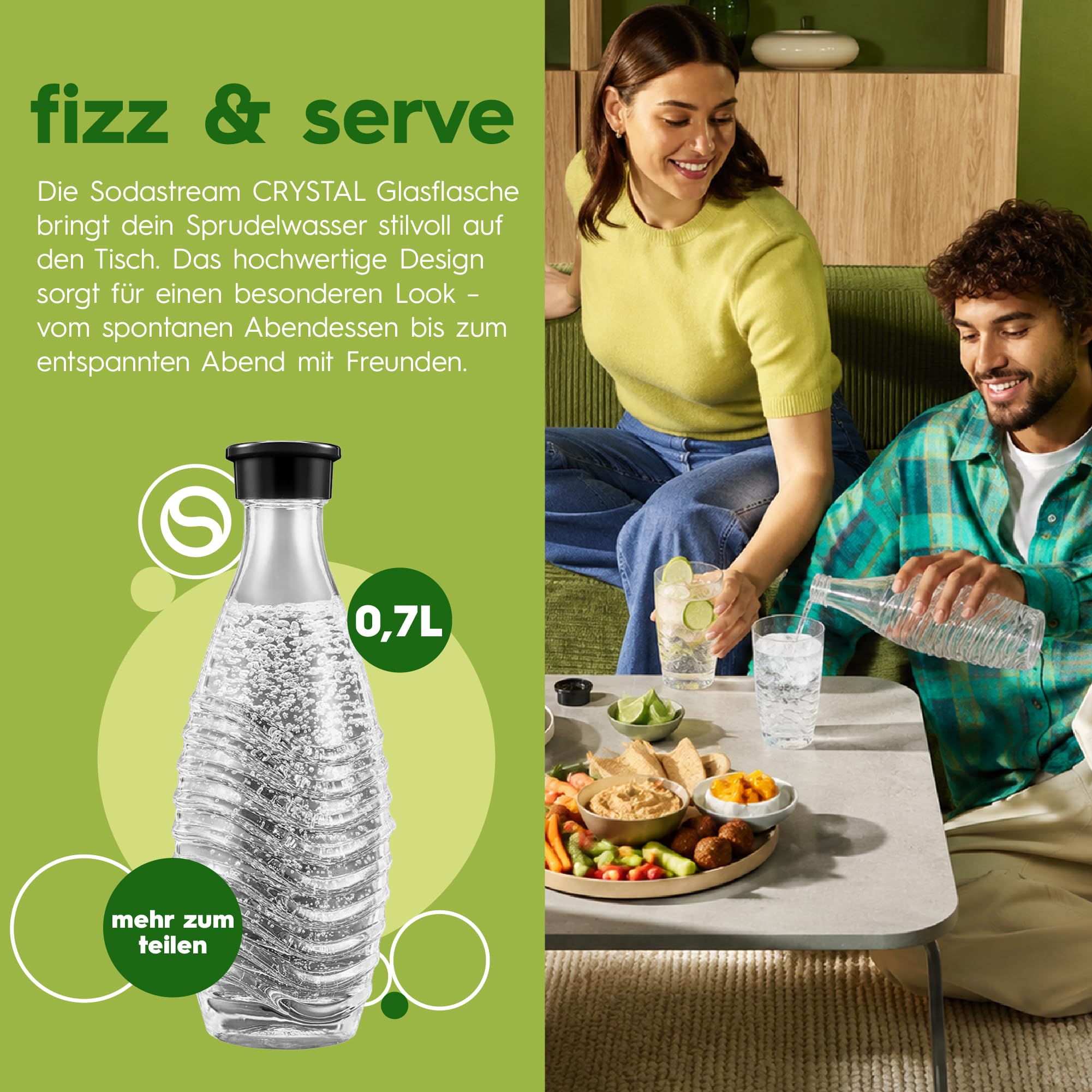Sodastream 0,7L CRYSTAL Glaskaraffen - kompatibel mit CRYSTAL & PENGUIN Wassersprudler, 2er-Pack Wasserkaraffen, spülmaschinenfeste Sprudlerkaraffen 8