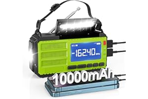 RYCHI Emergency Radio, 10000mAh Hand Crank Radio, AM FM NOAA Weather Alert Radio, Solar Radio, 3 Charging Methods, 3-Mode Flashlight, Reading Lamp, SOS Alarm, Phone Charger for Hurricane and Emergency