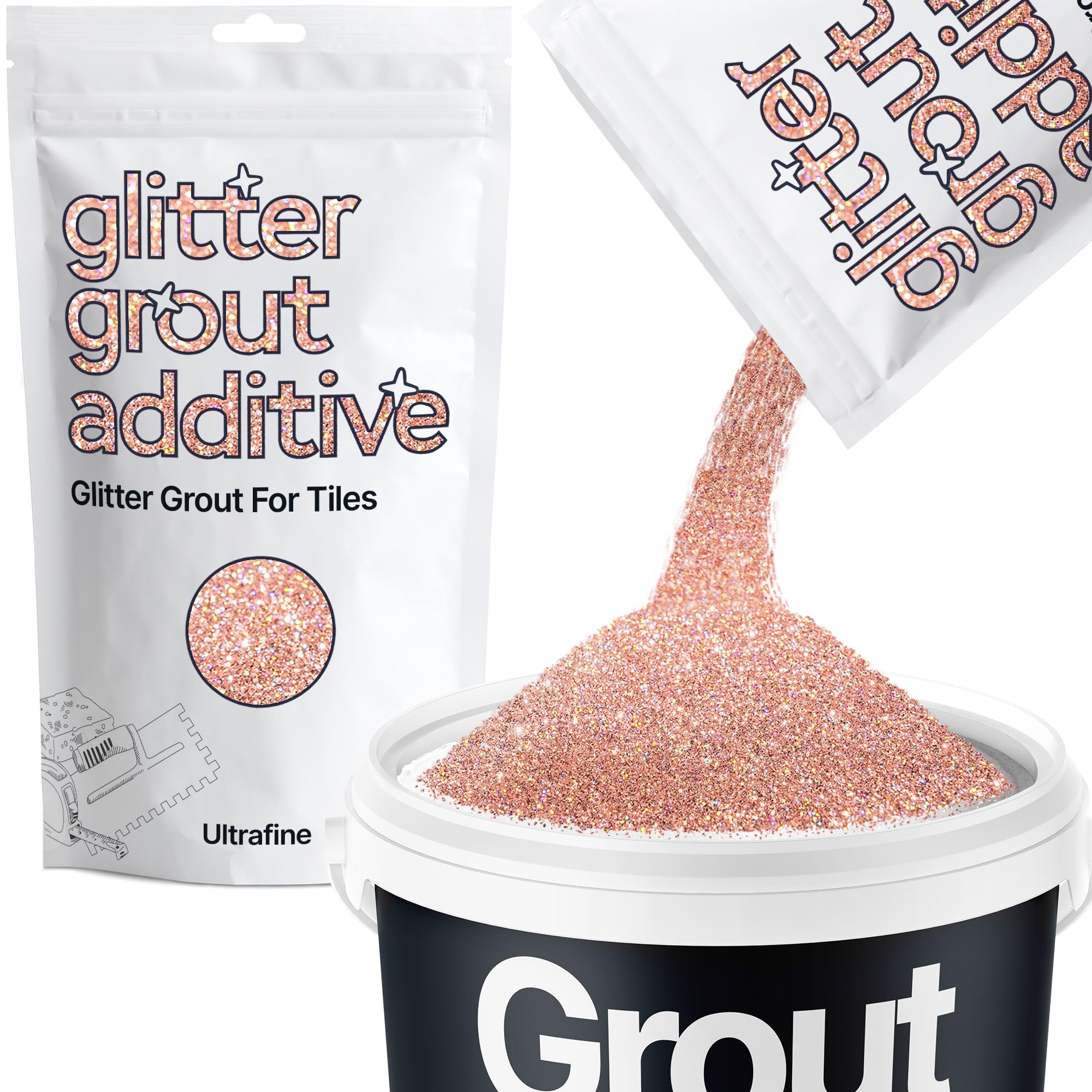 Hemway Rose Gold Holographic Glitter Grout Additive Ultrafine 100g Metallic Flakes for Adding Sparkle to Kitchen & Bathroom Tiles | Enhance Your Indoor Grouting Projects with a Durable Sparkly Effect