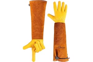 Morzejar Professional Gardening Gloves for Men&Women, Rose Pruning Gloves Thorn Proof, Adjustable Cuff, Breathable Leather Cowhide Long Garden Gloves,Garden Gifts & Tools for Gardener,Yard Work