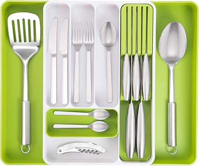 nuovva Cutlery Drawer Organiser Adjustable Utensil Tray White Lime