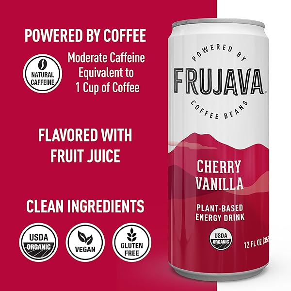 FRUJAVA ORGANIC ENERGY DRINK, TRAILBLAZIN’ CHERRY LIME, 80MG NATURAL CAFFEINE, 3G PREBIOTIC FIBER, 12OZ CAN, POWERED BY COFFEE FRUIT, ORGANIC, LOW CALORIE, OUTDOOR ADVENTURE FUEL (PACK OF 12)