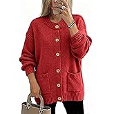 Glamaker Womens Fall Cardigans Sweaters Chunky Button Up Crew Neck Fuzzy Knit Long Sleeve Open Front Sweater Jacket