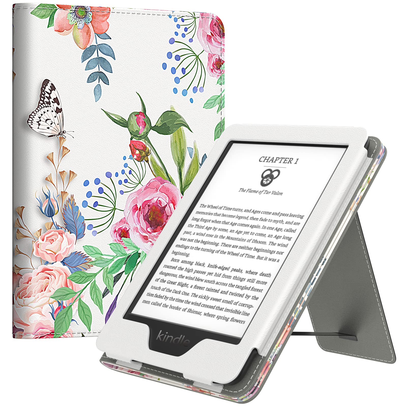MoKo Case for All-New 6" Kindle(11th Generation, 2024/2022 Release)/(10th/8th Gen, 2019/2016), Ultra Lightweight PU Shell Cover with Auto Wake/Sleep for Kindle 2024, Fragrant Flowers