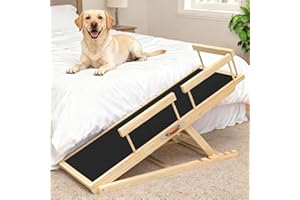 X XBEN Dog Ramp for Couch, Bed or Car, Wooden 55" Long Pet Stairs for Small & Large Old Dogs & Cats, Hold up to 250lb, 6 Adjustable Height from 19.68" to 27.55" Portable Doggie Steps, Excellent Traction