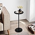 COVLON Drink Table, Carved Table Top Martini Table, Small Side Table, Weighted Base Pedestal Table for Living Room, Bedroom, Modern, Black, 1-Pack
