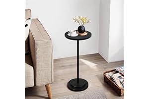 COVLON Drink Table, Carved Table Top Martini Table, Small Side Table, Weighted Base Pedestal Table for Living Room, Bedroom, Modern, Black, 1-Pack