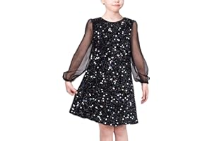 Sunny Fashion Girls Dress Black Sequin Sheer Mesh Long Sleeve Party Elegant Ball Gown