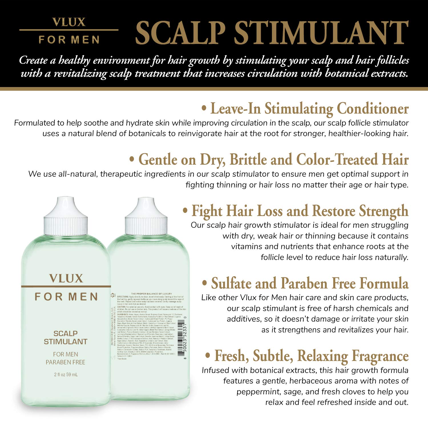Vlux for Men Scalp Stimulant for Hair Growth, 2 oz, Natural Botanical Extracts Nourish Follicles, Fight Hair Loss, & Condition Skin, Increase Microcirculation for Strong, Healthy Results : Beauty