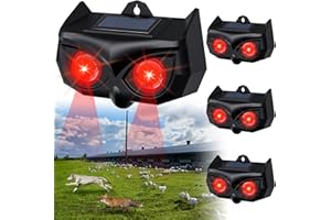 PECROL 4 Pack Solar Ultrasonic Animal Repeller Outdoor, Deer Repellent Devices Drive Away Wolves, Waterproof LED Flashing Lights Hanging Ultrasonic Deterrent for Foxes, Skunk, Raccoons, Rats
