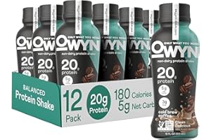 OWYN Only What You Need Vegan Plant-Based Protein Shake, Cold Brew Coffee, 12 Pack, with 20g Plant Protein, Omega-3, Prebiotic supplements, Superfoods Greens Blend, Gluten-Free, Soy-Free, Non-GMO