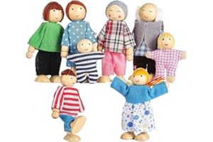 Doll House People Figures | Wooden Family Figures,Role Play Bendable Dolls for Kids Preschool School Nursery Home Bedroom Gir