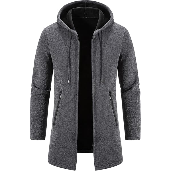 Ymosrh Long Trench Coat Men, With Hood Jacket Fall Winter Knitted