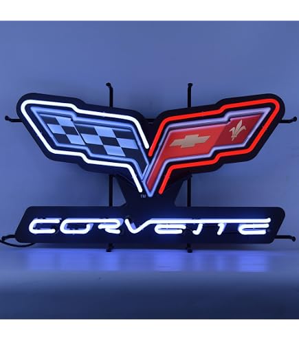 GM Corvette C8 Flags Next Generation Neon Sign with Backing, Red