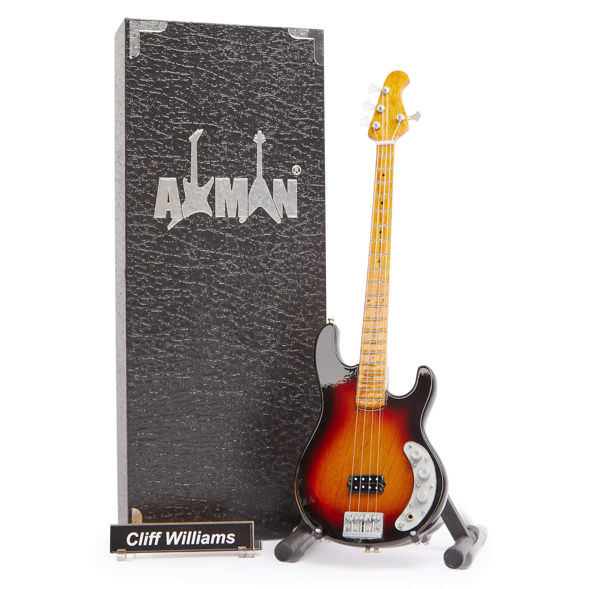 Cliff Williams (AC/DC) - Miniature Guitar Replica - Music Gifts - Handmade Ornamental 1/4 Scale - Includes a Display Box, Name Tag and Miniature Stand