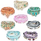 FINZOR 8 Sets Bohemian Stackable Bead Bracelets for Women Bohemian Bracelets Stretch Multi Layered beads Bracelet Set Boho Multicolor Jewelry