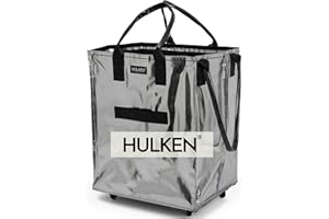 HULKEN (Large, Silver) Reusable Grocery Bag On Wheels, Shopping Trolley, Rolling Tote, Zipper Closure, Lightweight, Carries Up to 66 lb, Folds Flat, Unbreakable Handles