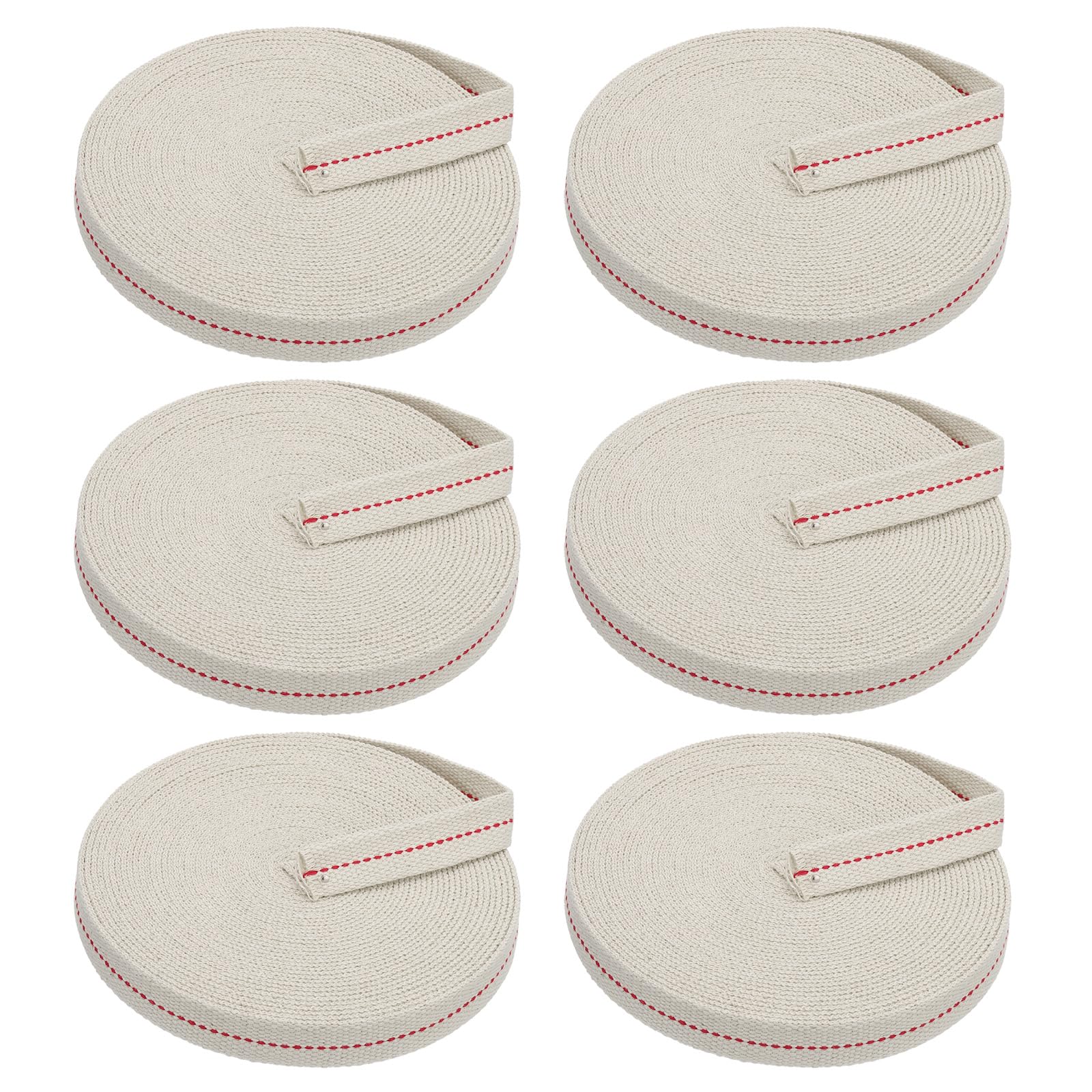 PATIKIL 3/4" Wide 33 Feet 100% Cotton Flat Wick, 6 Rolls Oil Lamp Wicks with Red Stitch for Kerosene Lamp Lantern Oil Burner