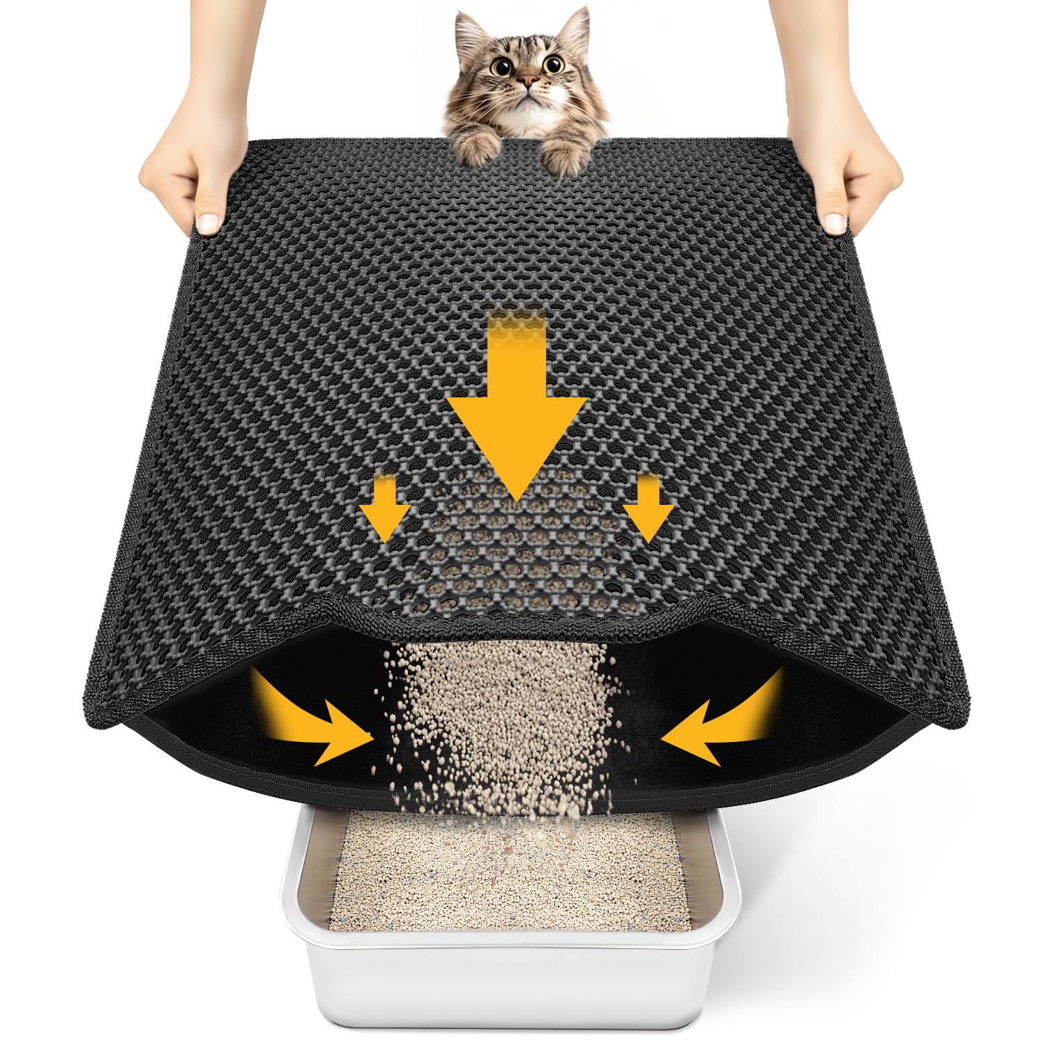 Photo 1 of Cat Litter Mat Compact Size 23.6"x14.6" for Small Spaces, Upgrade Waterproof Leakproof Back Layer, Honeycomb Trapping Mat, Washable, Easy to Clean, Scatter Control Kitty Litter Matt, Black