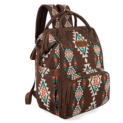 Wrangler Aztec Backpack Organized Daypack Travel Baby Bag with Stroller Strap and Side Bottle Pockets WG2204-9110CF