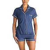 BCBGMAXAZRIA womens Ribbed Pajama Set Short Sleeve Notch Collar With Shorts