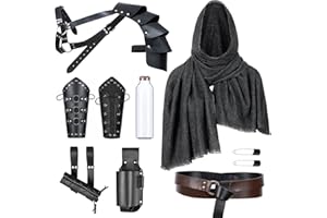 ALAMIYA Medieval Knight Leather Belt Shawl Men Renaissance Half Shoulder Cape Scarf Sword Frog Buckle Bracers Retro Magic Cork Potion Bottle Accessories(Type11)