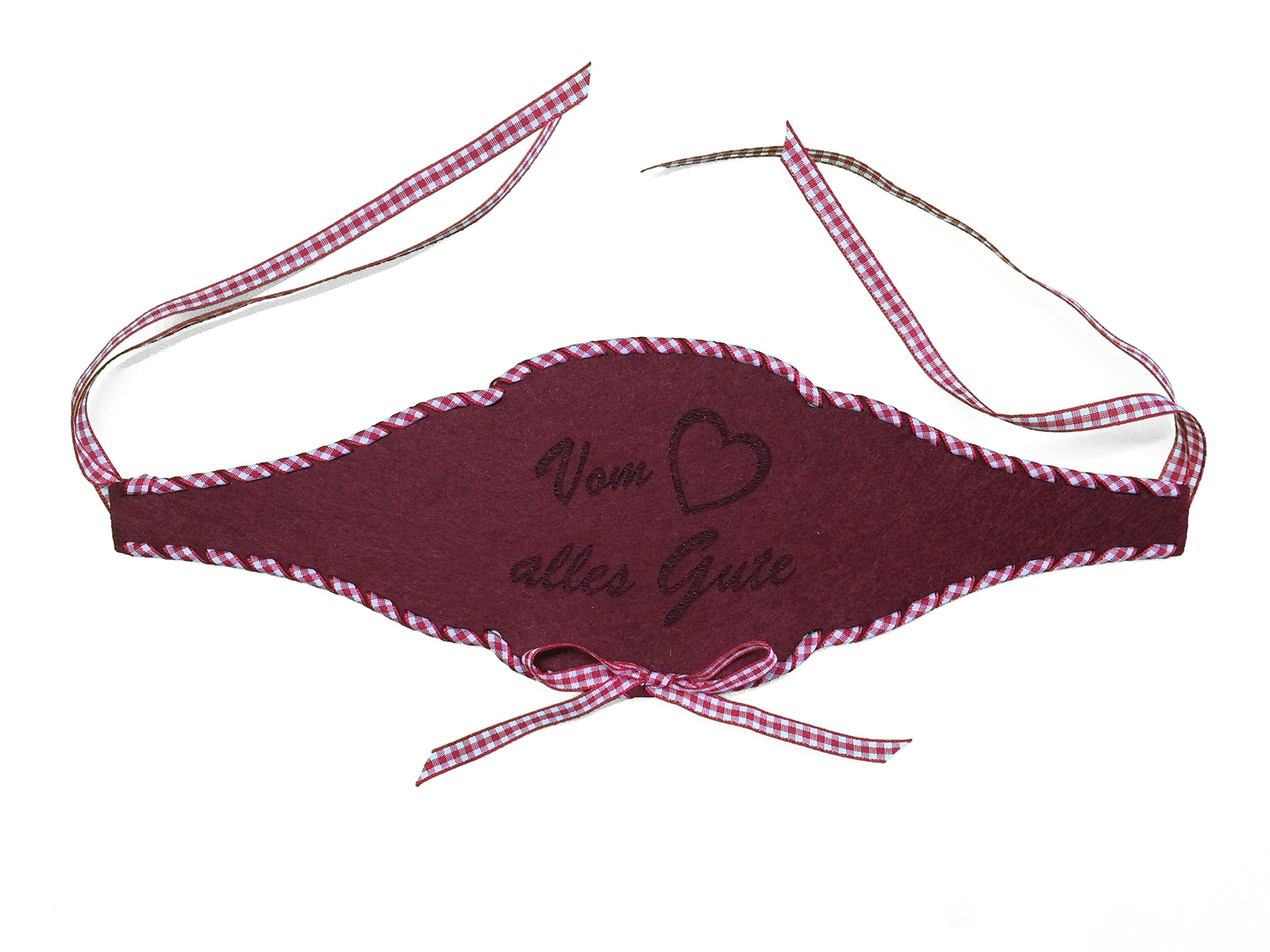 'Petra's Craft News A FBF16 °F2928 Bottle BAND – Vom Herzen Alles Gute, Bordeauxfarbenes Felt with Red Check Ribbon Threaded