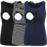 Ecavus Women's 3-Pack Ribbed Nursing Tank Tops Sleeveless Maternity Breastfeeding Shirts Double Layer Pregnancy Clothes