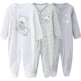 MAMIMAKA Baby Boys Girls Footies One-Piece Romper Long-Sleeve Jumsuit Cotton Newborn Clothes Set 3-Pack Baby Pajamas