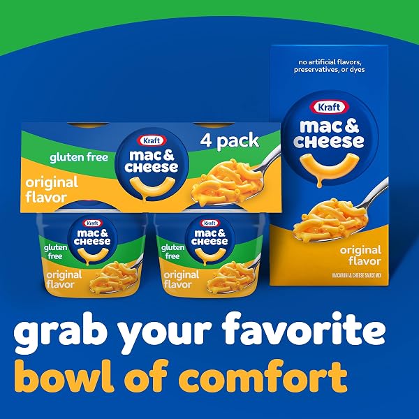 KRAFT GLUTEN FREE ORIGINAL MAC & CHEESE MACARONI AND CHEESE DINNER, 4 CT PACK, 1.9 OZ CUPS