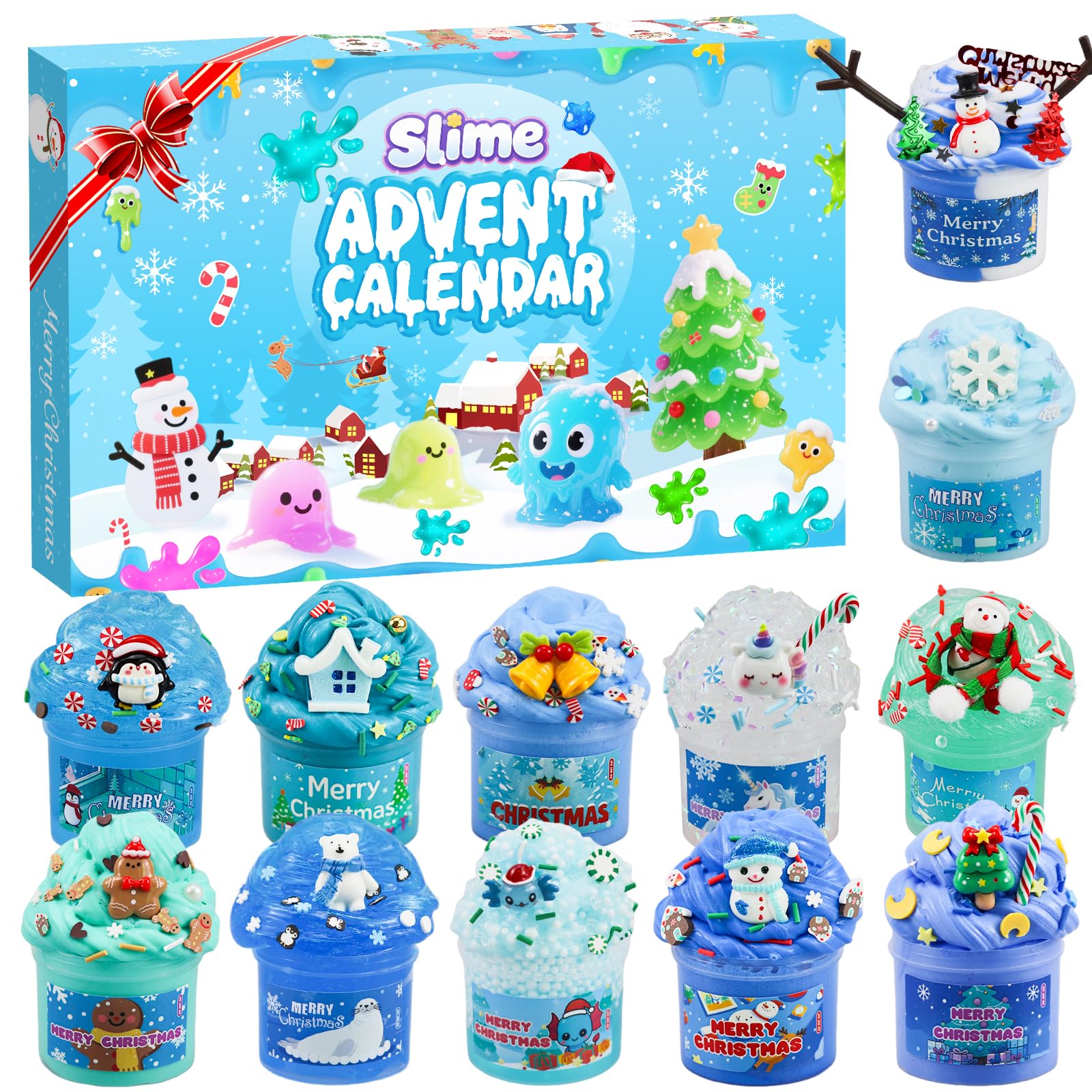Slime Advent Calendar 2025 Kids, 24-Day Holiday Countdown Christmas Ornaments Surprises Xmas Holiday Party Gifts for Boys Girls adults Include 12 Slime and 12 pack Accessories 6+ year old