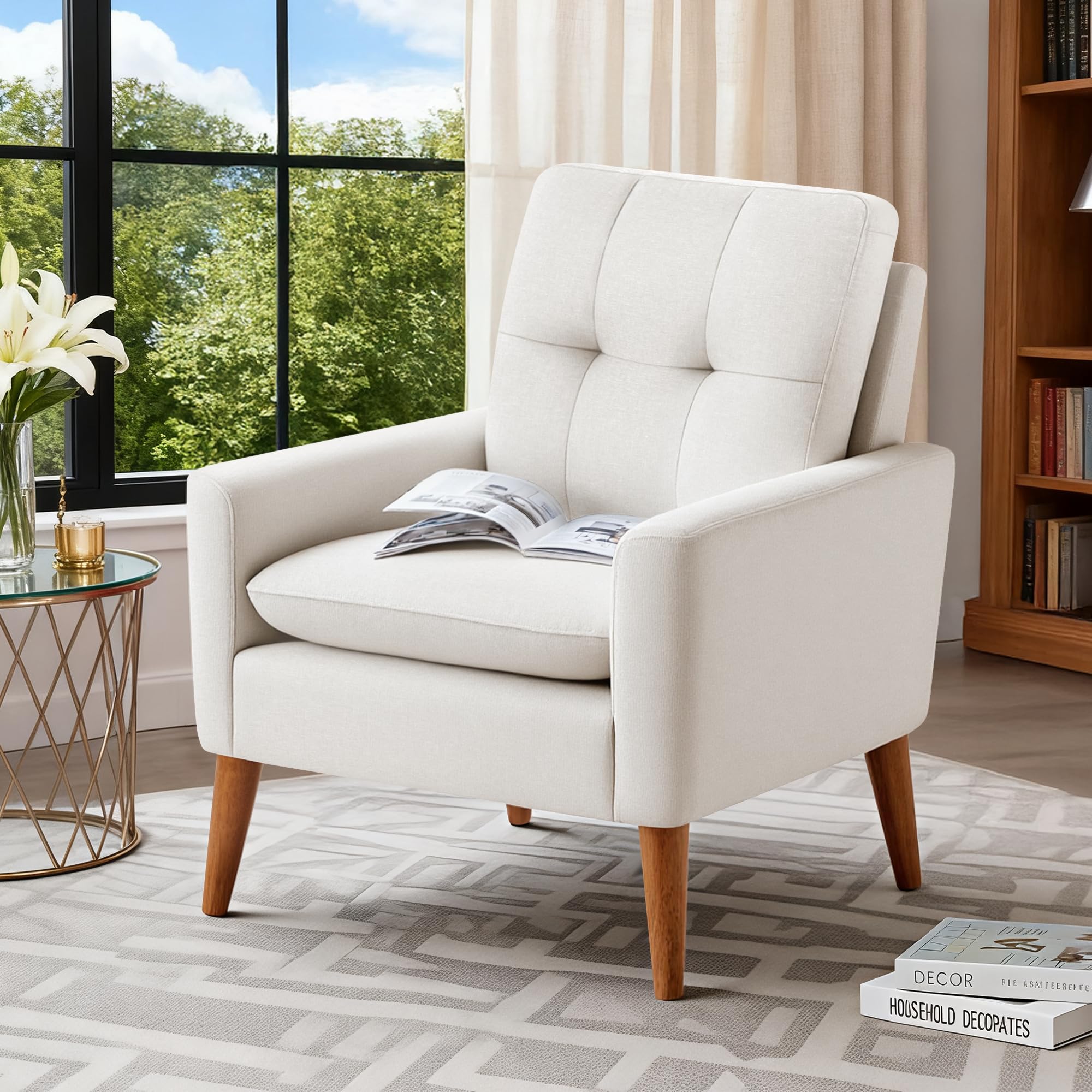 Photo 1 of *MISSING PARTS - See Clerk Notes*
Furmax Accent Chair, Mid-Century Modern Upholstered Armchair, Comfy Reading Sofa Chair for Living Room, Bedroom, Apartment, White