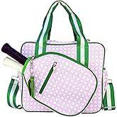 Cute Prepster Pickleball Bag for Women with Fence Hook, Tote with Pockets for Water Bottle, Paddles, Balls, Accessories