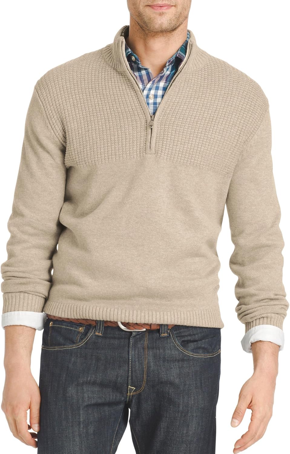 IZOD Men's Saltwater Solid 1/4 Zip Sweater at Amazon Men’s Clothing store