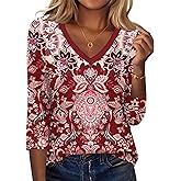 Zeagoo 3/4 Length Sleeve Womens Tops Dressy Casual Three Quarter Sleeve Blouses V Neck Shirts