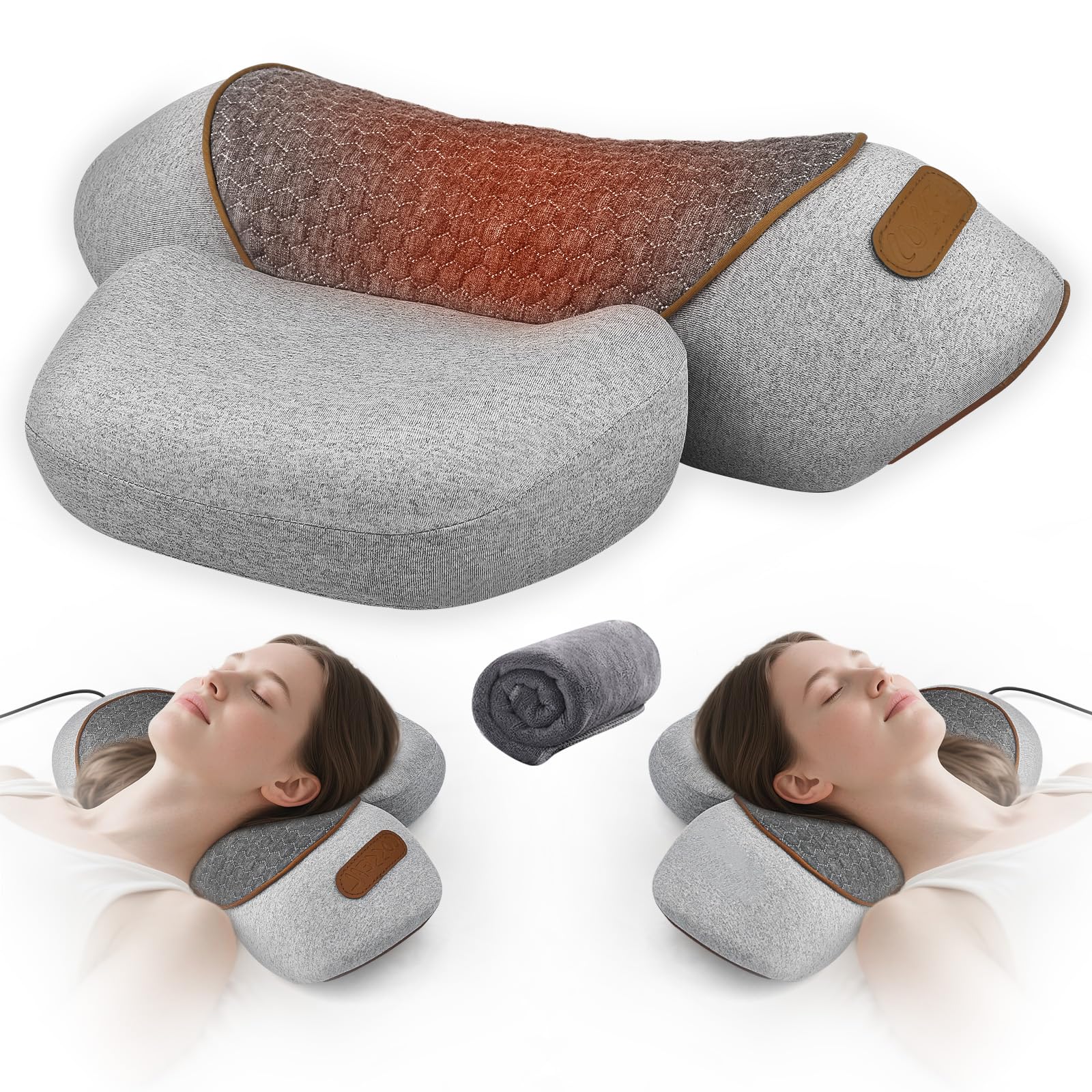 Photo 1 of 3-in-1 Neck Massager Pillow for Pain Relief, Featuring Heat & Gentle Support, Cervical Massage Pillow for Neck, Shoulder & Back, Ergonomic Design for Daily Comfort, Plug-in Use for Continuous Power
